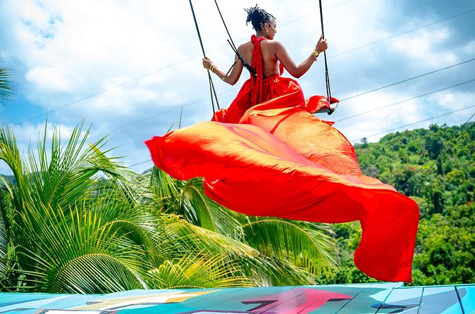 Jamaica Swing Drone Photoshoot with Dress Lunch and Transport - Private booking: easier photos, easier nerves