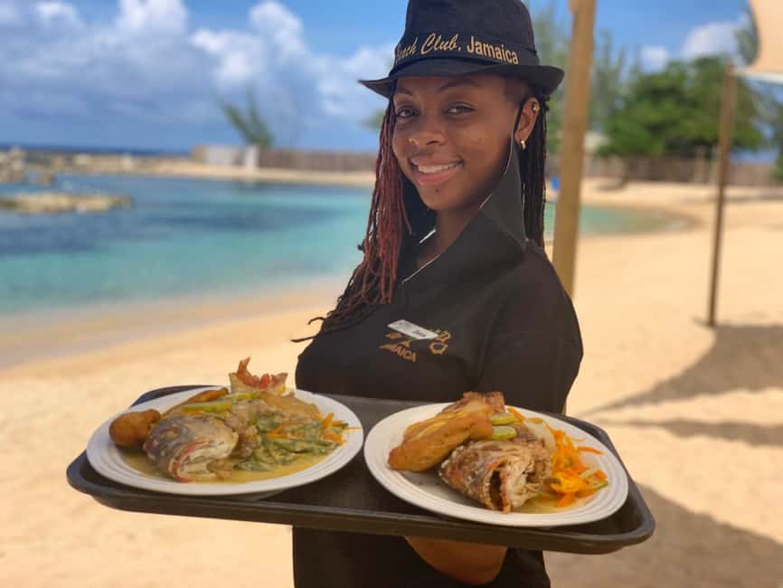 Ocho Rios: Bamboo Beach Club VIP Pass with Lunch and Drinks - The 4-course lunch: jerk chicken, fish, and rum raisin bread pudding